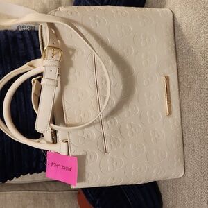 Betsey Johnson Elegant Cream Skull Embossed Handbag